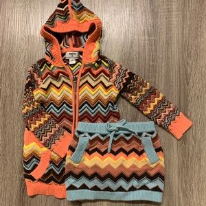 Printed zip up hoodie with matching skirt.